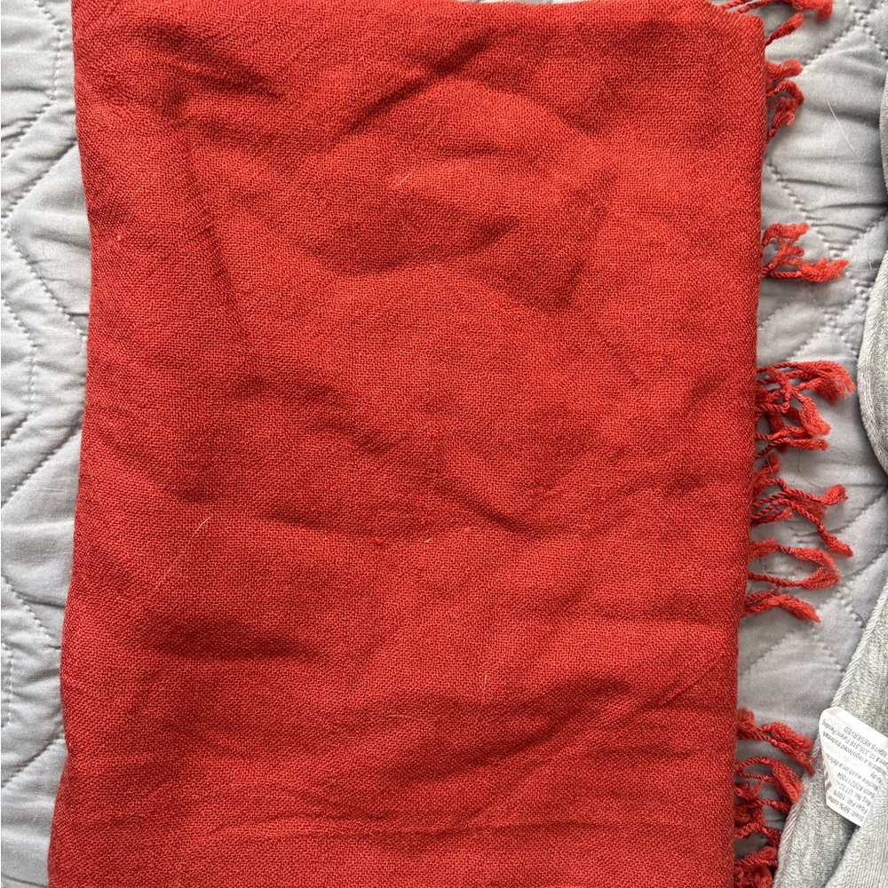 Wool Red Fringed Scarf